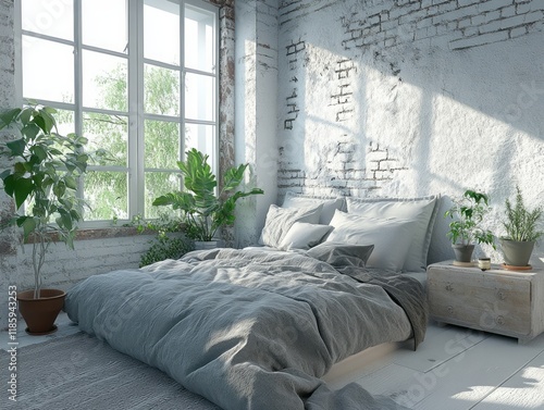 Serene Bedroom with Grey Be...