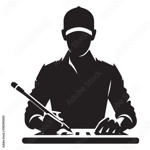 Animator Silhouette Vector Illustration, Solid White Background.