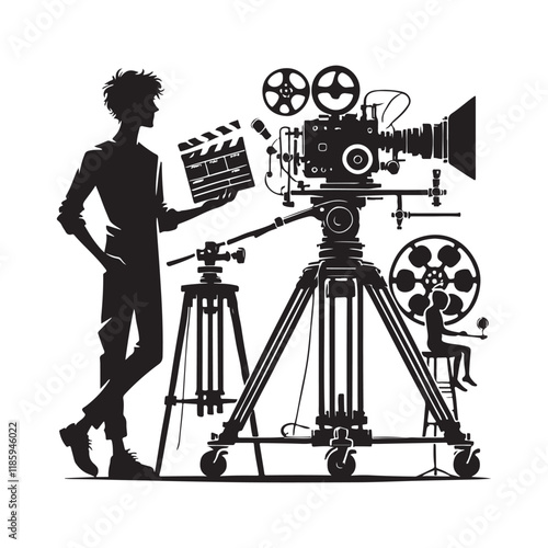 Animator Silhouette Vector Illustration, Solid White Background.