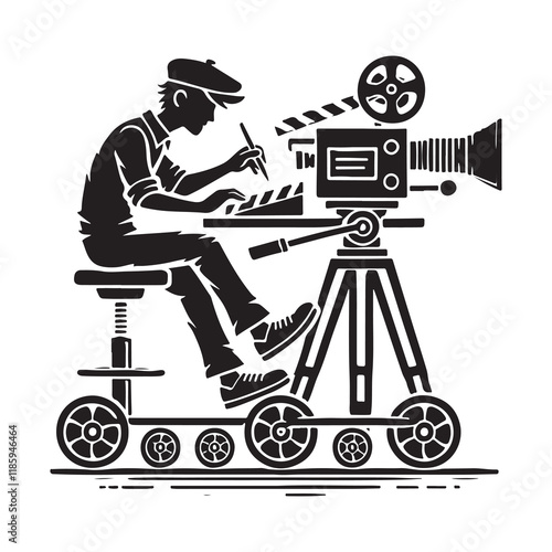 Animator Silhouette Vector Illustration, Solid White Background.