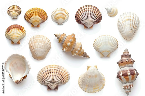 Flawless Image of Set of Sea Shells Isolated on White Background photo