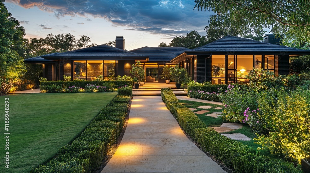 Modern house with sleek architecture beautifully land Modern house with sleek architecture beautifully land