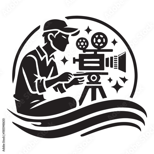 Animator Silhouette Vector Illustration, Solid White Background.