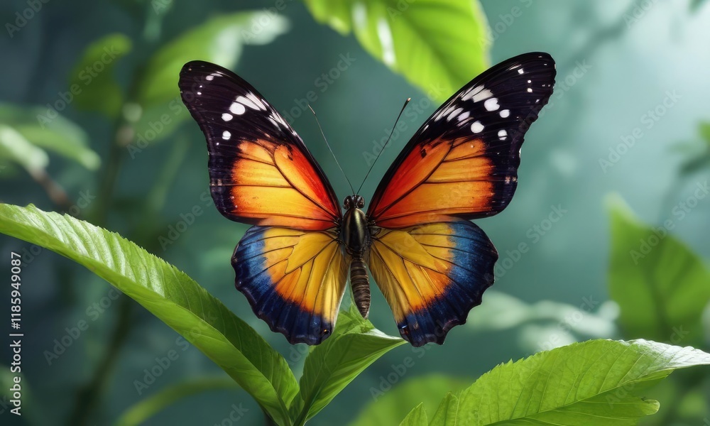 A delicate butterfly perched on a fragile leaf, solitude, vulnerability A delicate butterfly perched on a fragile leaf, solitude, vulnerability