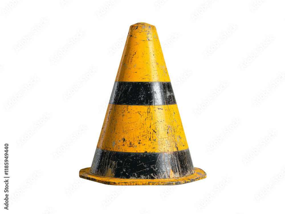 Weathered Traffic Cone with Black Stripes on Surface Isolated on transparent background Weathered Traffic Cone with Black Stripes on Surface Isolated on transparent background