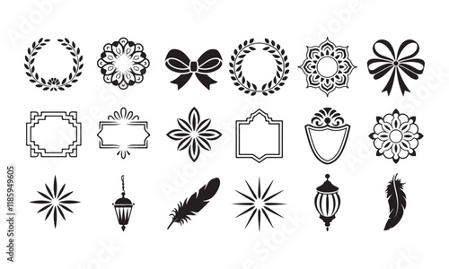 Elegant Decorative Silhouette Icons - Frames, Bows, Laurel Wreaths, and Ornamental Designs