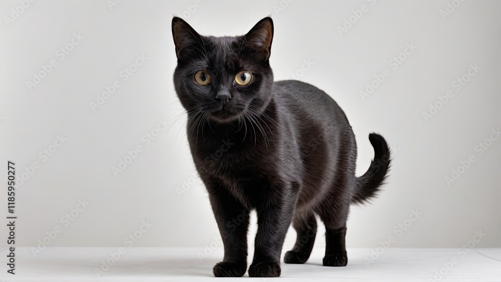 Portrait of Black british shorthair cat on grey background Portrait of Black british shorthair cat on grey background