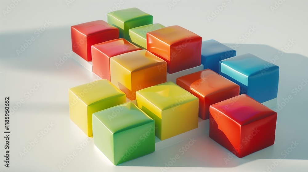 A set of colorful building blocks, isolated on a white surface, arranged in a simple formation. A set of colorful building blocks, isolated on a white surface, arranged in a simple formation.