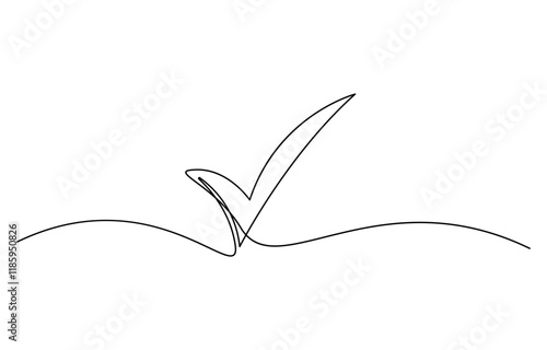 Continuous line is creating the shape of a check mark, One continuous line drawing check mark, Vector illustration of check mark continuous one line drawing