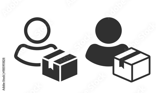 Delivery man person courier with parcel order box silhouette icon simple graphic pictogram solid and line stroke outline sign symbol illustration set ui ux interface element image clip art
