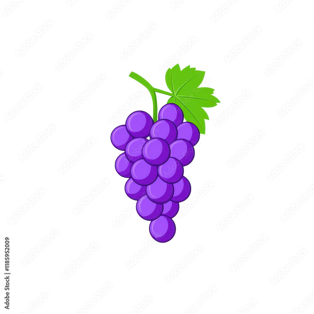 Fototapeta premium This illustration of a bunch of vibrant purple grapes with a green leaf showcases freshness and health, ideal for various food and wellness projects or creative designs.