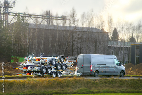 Wallpaper Mural Transport vehicle towing multiple trailers outdoors Torontodigital.ca