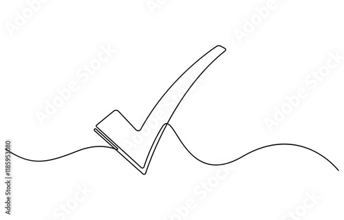 Continuous line is creating the shape of a check mark, One continuous line drawing check mark, Vector illustration of check mark continuous one line drawing