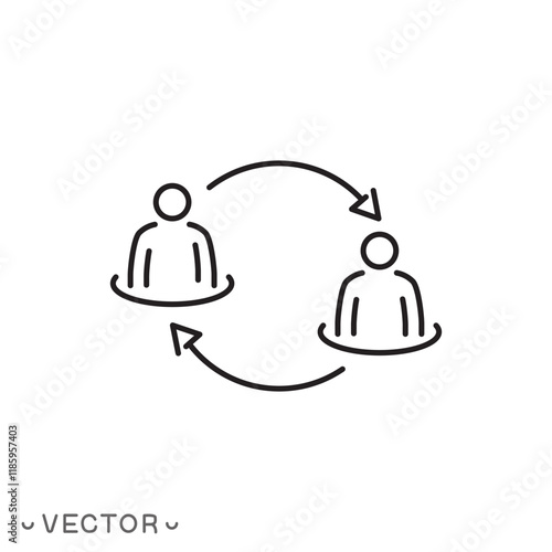 personnel change icon, refresh collaboration, staff updating, thin line symbol concept isolated on white background, editable stroke eps 10 vector illustration
