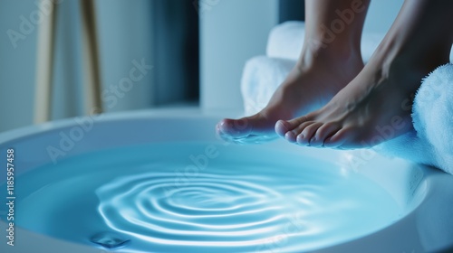 A Womans Feet Are Soaking in a Bowl of Water - Generative AI