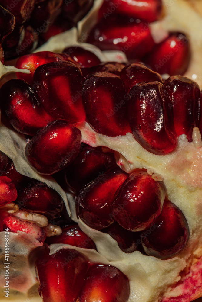 opening up a pomegranate to see insides, flesh, arils, seeds opening up a pomegranate to see insides, flesh, arils, seeds