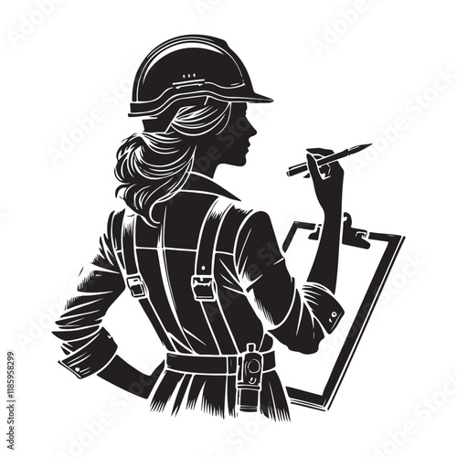 Architect Silhouette Vector Illustration, Solid White Background.