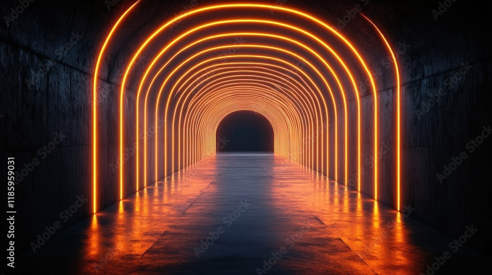 Naklejka premium Neon Archway: A Glowing Passage into the Unknown