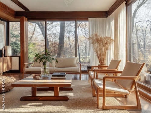 Modern Living Room With Woo...