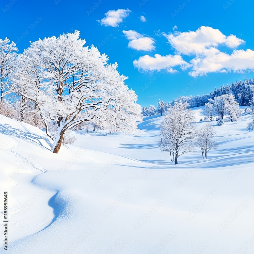 Serene Snowy Landscape Under Clear Blue Sky Serene Snowy Landscape Under Clear Blue Sky