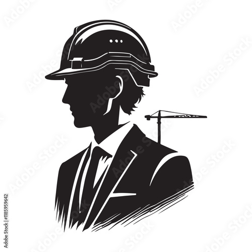 Architect Silhouette Vector Illustration, Solid White Background.