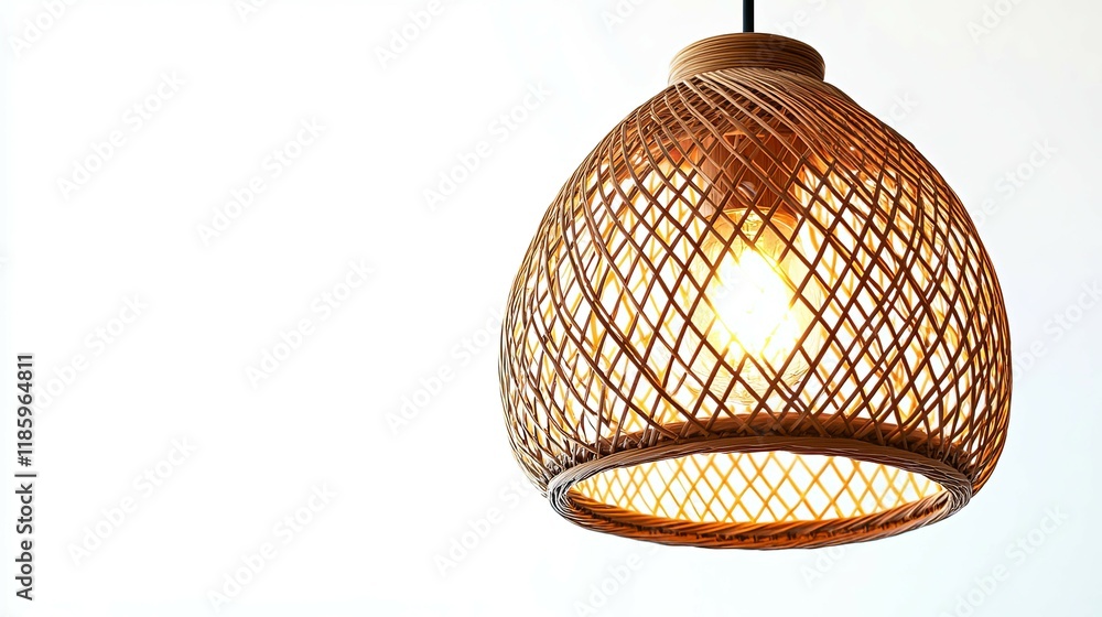 Obraz premium Woven Rattan Pendant Lamp: Warm, Boho Chic Lighting