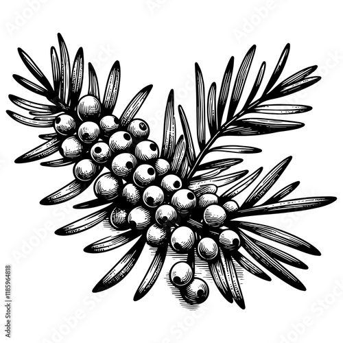 Juniper Berries on Branch vector illustration