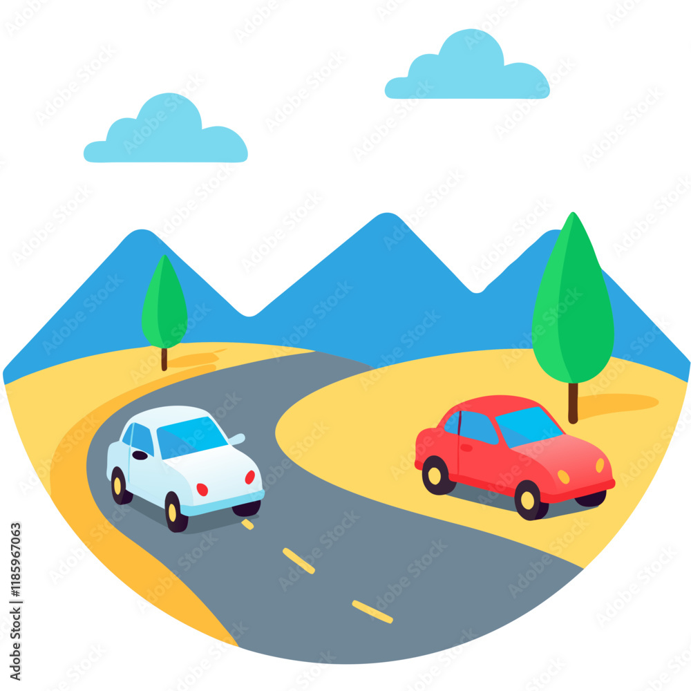 Fototapeta premium Travel Transportaton Car Road Away Cloud Vector