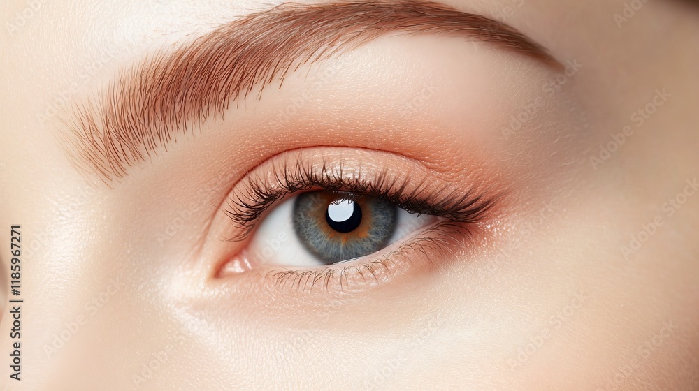 Obraz premium Young, beautiful girl applying makeup on her eyebrow in a beauty salon