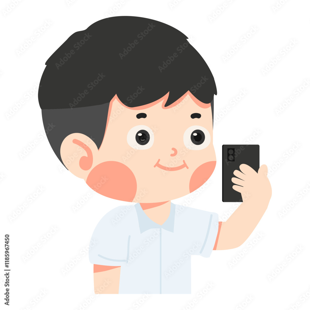 boy student taking a selfie with smartphone boy student taking a selfie with smartphone