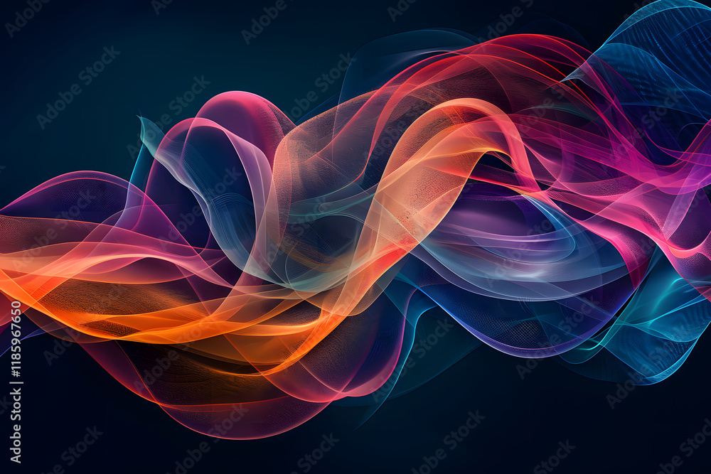Fototapeta premium Digital abstract art: flowing, translucent waves in pink, blue, orange
