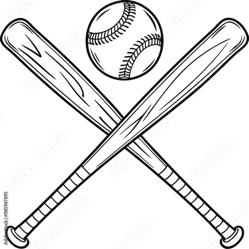 Vector Illustration of Crossed Baseball Bats and Ball