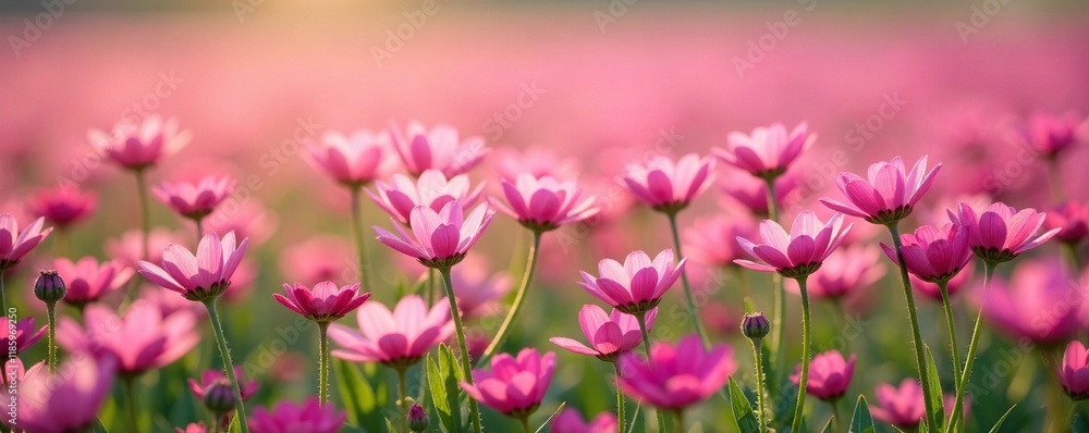 A field of pink flowers with a few green stems and white blooms, , field, field A field of pink flowers with a few green stems and white blooms, , field, field