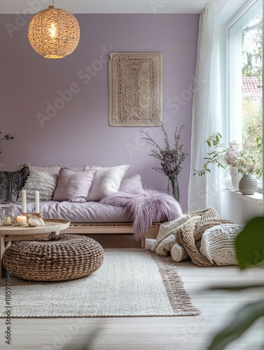 Cozy bohemian living room w...