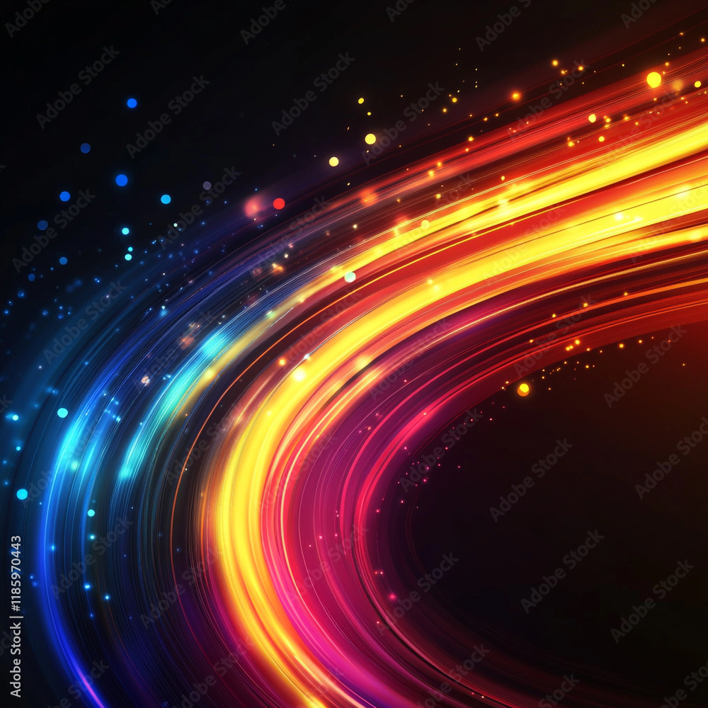 Fototapeta premium Colorful light trails create an abstract design against a dark background