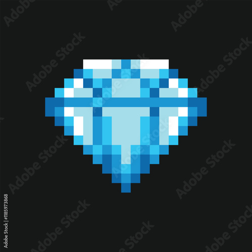 pixel art diamond icon with blue color ,good for your game asset and project.