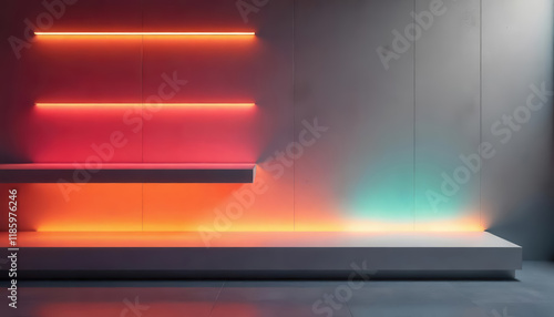 Illuminated neon wall art display modern gallery digital content minimalist environment creative viewpoint photo