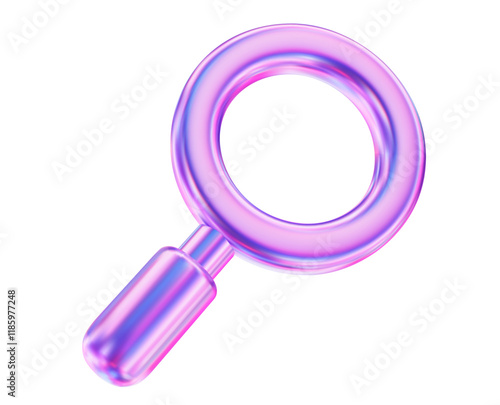 3d neon or holographic magnifying glass icon. Stock vector illustration on isolated background.