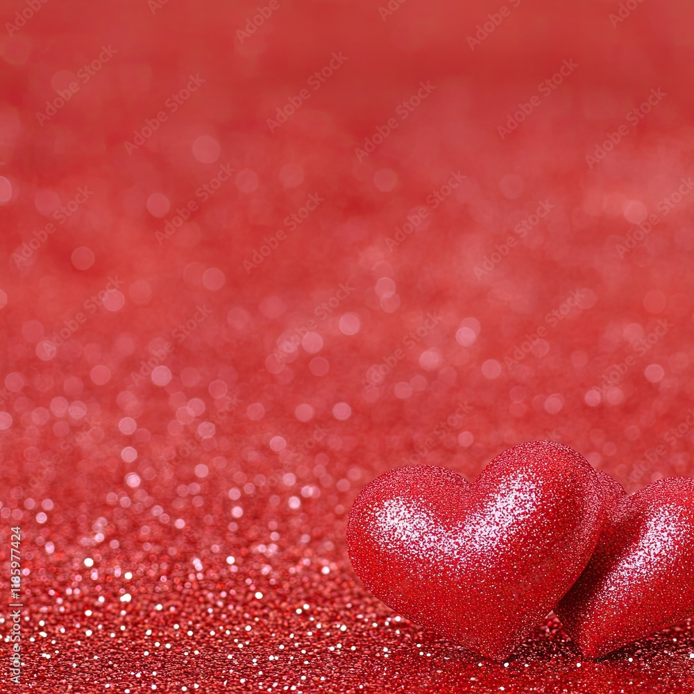 Obraz premium Two Red Hearts on Glitter Background