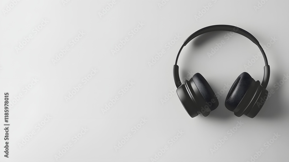 Black Headphones Resting on a White Background