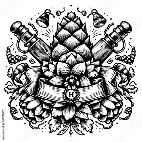 Hops and Brewery Equipment vector illustration