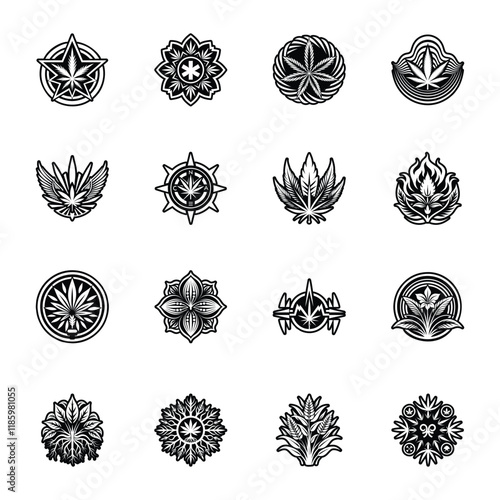 Set of Glyph Style Weed Symbols 

