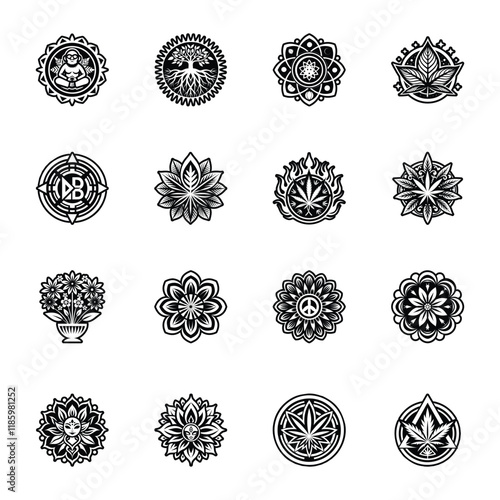 Bundle of Glyph Style Weed Culture Icons 

