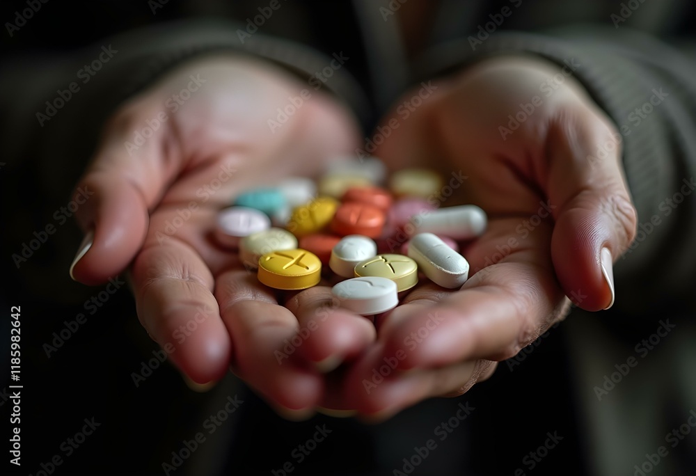 Close-Up of Hands Holding Multiple Pills Close-Up of Hands Holding Multiple Pills