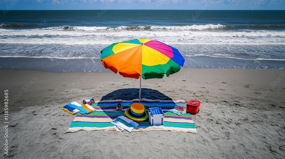 Beach Day Paradise: Vibrant Umbrella, Sunny Shores, and Relaxing Vibes Beach Day Paradise: Vibrant Umbrella, Sunny Shores, and Relaxing Vibes