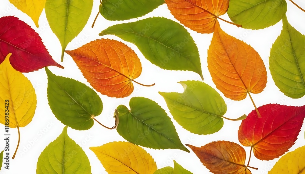 Obraz premium Green and yellow leaves set on a white backdrop for use in background or interior design ideal for a copy space image,452
