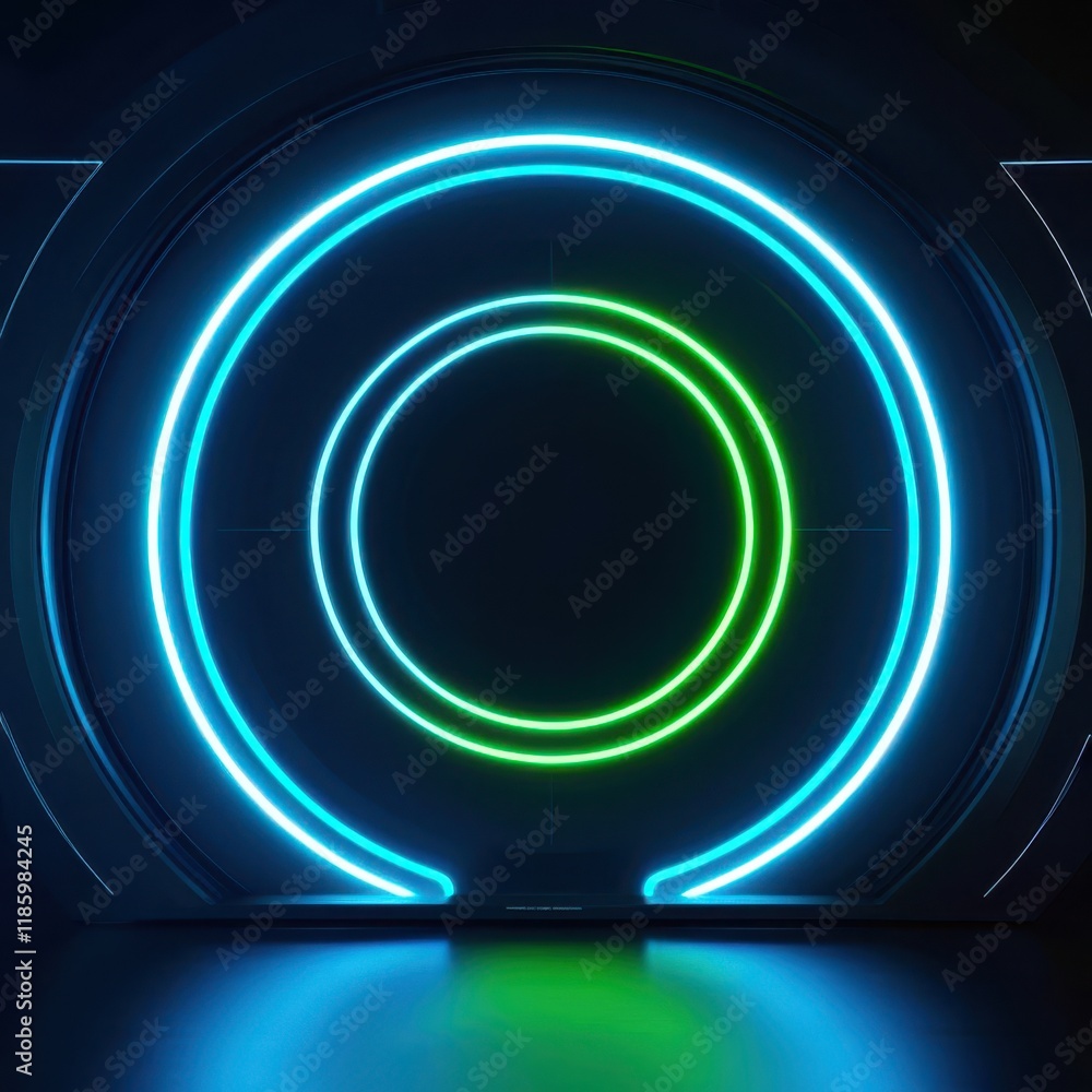 Neon light circle with green and blue lights