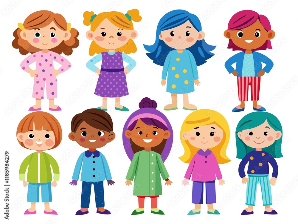 A group of children are standing in a row, with some wearing blue A group of children are standing in a row, with some wearing blue