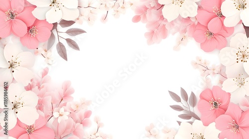 Soft Pastel Spring Blossoms and Bold Tropical Leaves on a Clean White Background