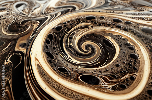 Abstract Close-Up of Swirl Pattern with Thin Wavy Lines in Earthy Brown Tones – Smooth, Fluid Texture with Depth and Dynamic Energy